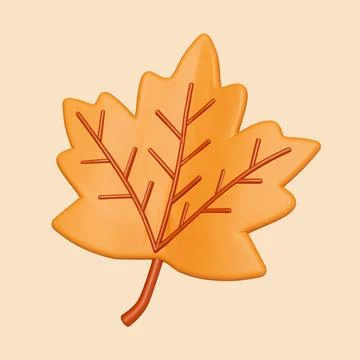 3d Autumn maple leaf. Golden fall. Season decoration. icon isolated on gray Stock Illustration