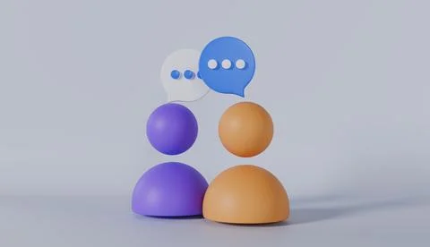 3D avatars with speech bubbles representing communication and connection Stock Photos