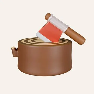 3d axe and tree stump. Camping and hiking equipment. Summer camp and holiday Stock Illustration
