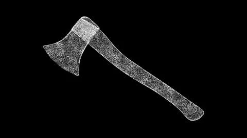 3D axe on black bg. Object dissolved flickering particles. Hand tools concept Illustrazione stock