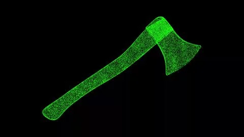 3D axe on black bg. Object dissolved flickering particles. Hand tools concept Illustrazione stock