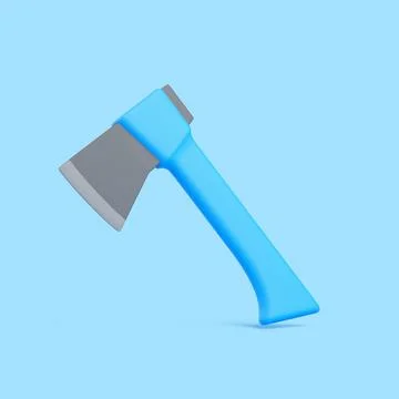 3D axe with blue handle standing on blue background, minimal tool illustratio Stock Illustration