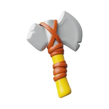 3D axe cartoon vector icon, iron or stone sharp blade tied to a wooden handle Illustration