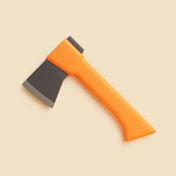 3D axe with orange handle on beige background Illustration