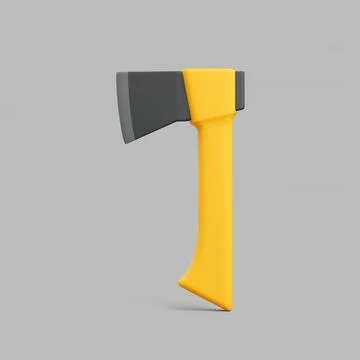 3D axe with yellow handle on gray background Illustration
