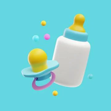 3d baby bottle witn pacifier, healthy things to feed and soothe the newborn baby Stock-Illustration