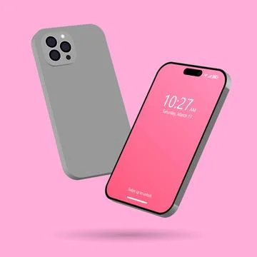 3d back and front view smartphone mockup with pink color screen isolated templat Stock Illustration