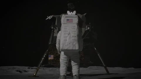 3D Back Of Astronaut Armstrong On The Moon Surface Stock Footage 289809161