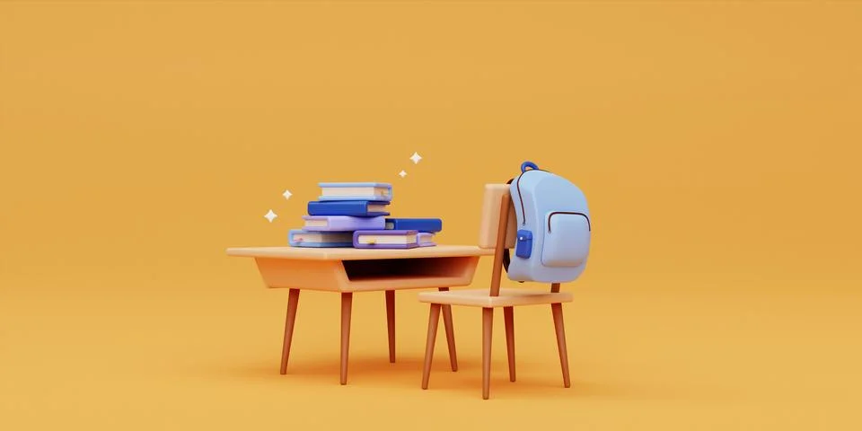 3d back to school concept. desk with bag and book. Ready for school. 3d Stock Illustration