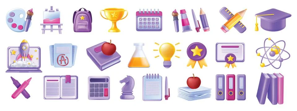 3D back to school icon set, vector education graduate object kit イラスト素材