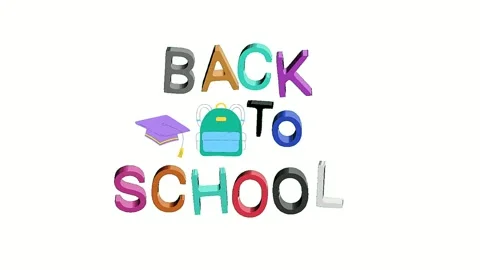 3d back to school text with a graduation cap and backpack isolated background Stockbeeldmateriaal 335825552