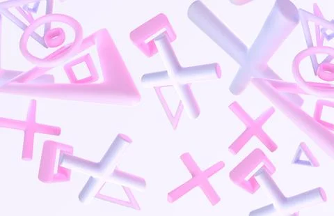 3D background with abstract geometry shapes. Matte pink purple figures in motion Illustrazione stock