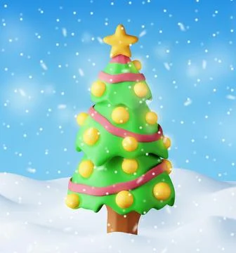 3D Background. Christmas Tree with Garlands Stock Illustration