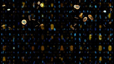 3d background Digital Financial Rain from crypto coins in binary code Stock Footage 86740985