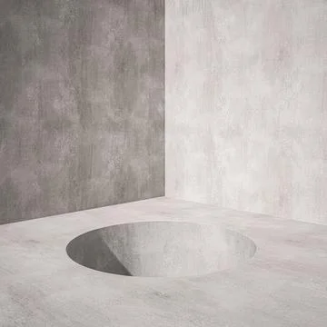 3D Background, Empty Concrete Room with Hole on Floor for Product Display Stock Illustration