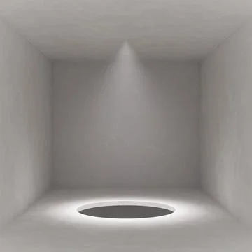 3D background: Empty concrete room with a hole in floor Stock Illustration