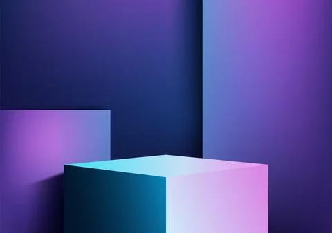 3D background featuring abstract geometric shapes in a neon Stock Illustration