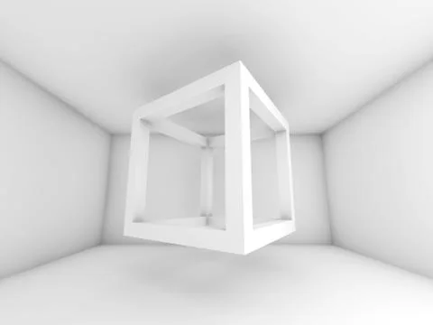 3d background illustration with flying empty beam cube Stock Illustration