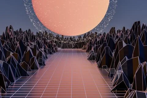 3d background Illustration Inspired by 80's Scene synthwave and retrowave. Illustrazione stock