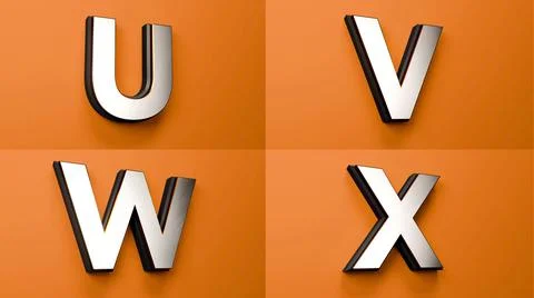3D background of the letters U, V, W and X divided into four parts on an orange Stock Illustration