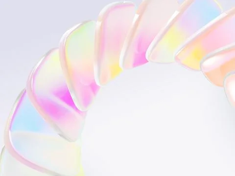 3d background with liquid glass wave effect of pearlescent rainbow square plates イラスト素材