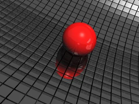 3d background with red ball and black mirrors Illustrazione stock