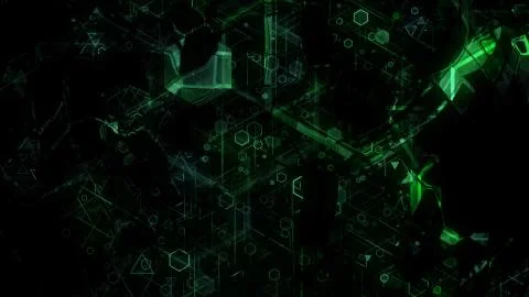 3D background rendering based on luminous color geometric shapes of different Stock Illustration