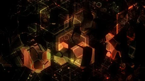 3D background rendering based on luminous color geometric shapes of different 스톡 일러스트