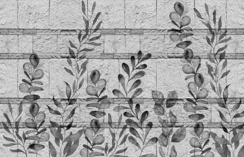3d background texture, leaves on limestone Stock Illustration
