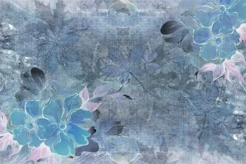 3d background texture, wild flowers on denim canvas Stock Illustration