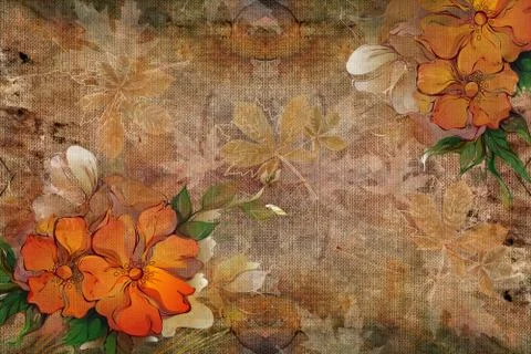 3d background texture, wild flowers on Linen canvas Stock Illustration