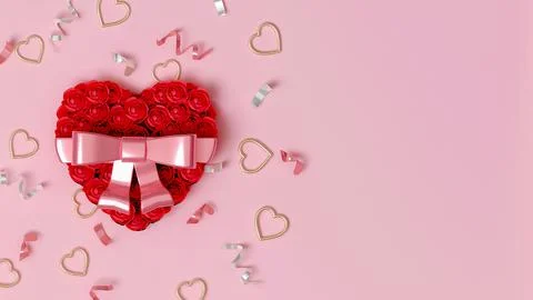 3D background Valentine's day red rose with a love heart. copy space. Romantic Stock Illustration