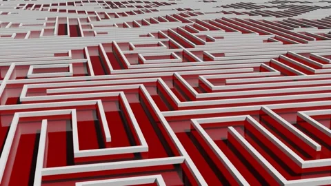 3D background with white maze pattern under glossy red floor Video stock 289938842