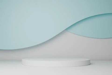 3D background with white podium, light pink beige curves and gray base Stock Illustration