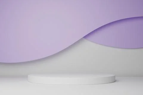 3D background with white podium, soft peach curves and gray base Stock Illustration
