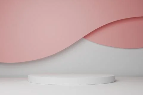3D background with white podium, soft blush pink curves and gray base Stock Illustration