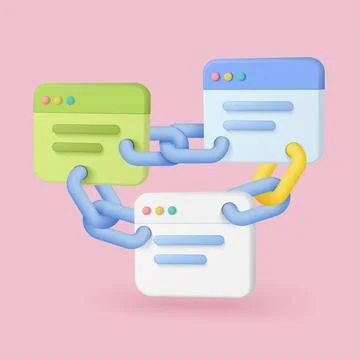 3D Backlinks Concept with Linked Webpages Illustrazione stock
