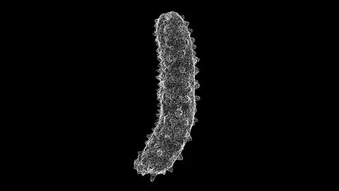 3D Bacterium virus on black background. Object made of shimmering particles.. Stock Illustration