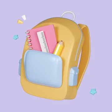 3D bag backpack school education icon isolated on background. 3d rendering Stock Illustration