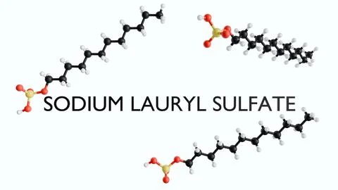 A 3D ball and stick model of a Sodium Lauryl Sulfate or SLS molecule Stock Illustration