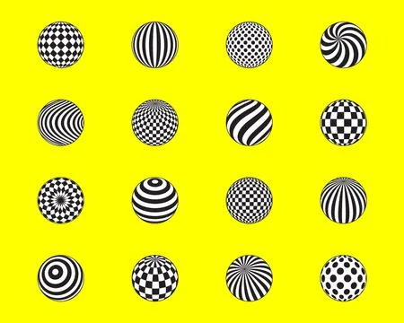 3d ball vector set. Striped balls, check, dots pattern. Flat design element Stock Illustration