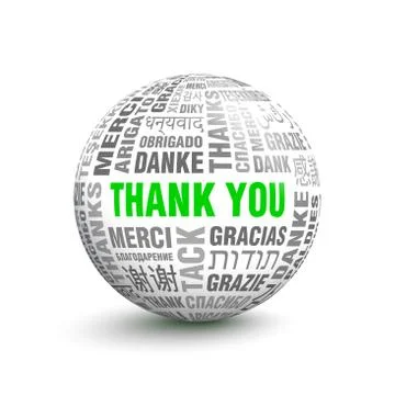 3D ball with words Thanks in different languages Illustrazione stock