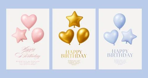 3d Balloon Birthday Party Vector Card Set Background Realistic happy Flying Stock Illustration