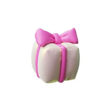 3D balloon shaped gift box with pink ribbon bow on a white background Stock Illustration