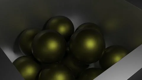3D balls fall into box. Design. Colored rubber balls fall into 3d metal box. 3D 스톡 일러스트