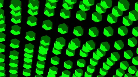 3D balls move in waves. Design. Wave vibrations from geometric 3d balls. Field Stock Footage 171244569