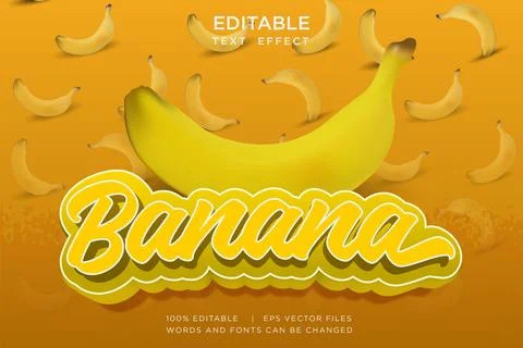 3D Banana Editable Text Effect Fresh Yellow Fruit Typography Vector EPS Stock Illustration