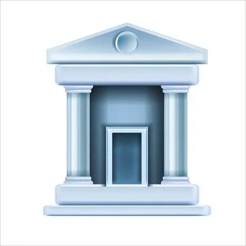 3D bank building vector icon, government finance house facade, city museum Ilustración de archivo