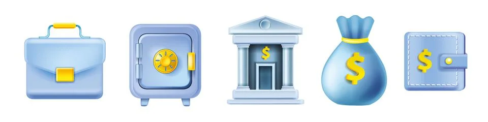 3D bank icon set, vector business finance money illustration, payment wallet Illustrazione stock