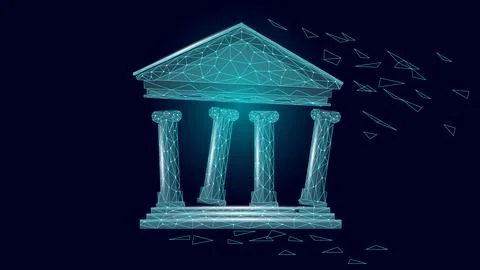 3D banking system failure crisys. Low poly financial international collapse Stock Illustration